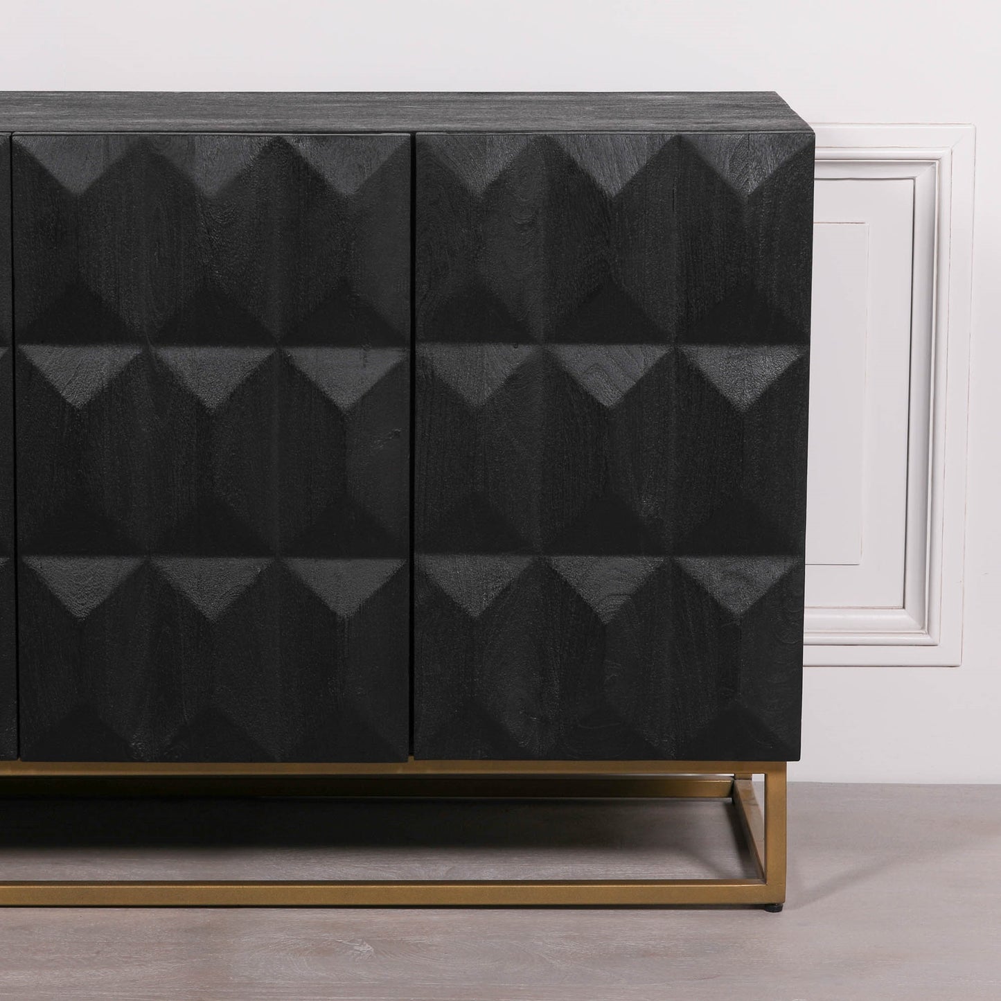 Black Wooden Diamond Pattern Sideboard Side Table CasaFenix