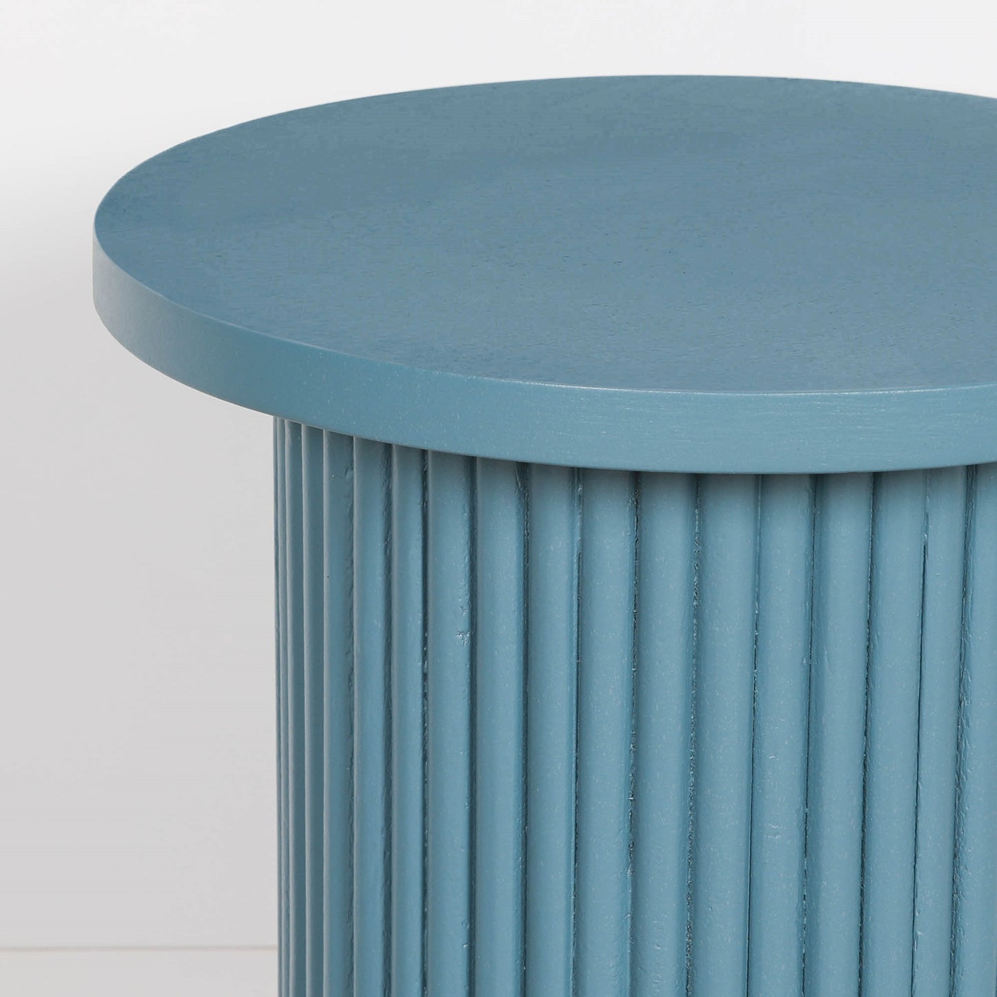 Ribbed Ocean Blue Round Side Occasional Table Side Table CasaFenix