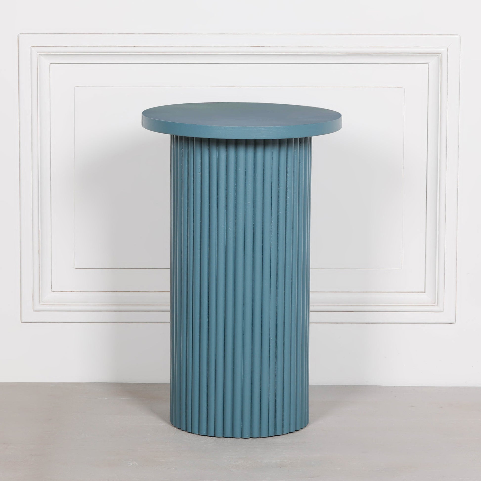 Ribbed Ocean Blue Round Side Occasional Table Side Table CasaFenix