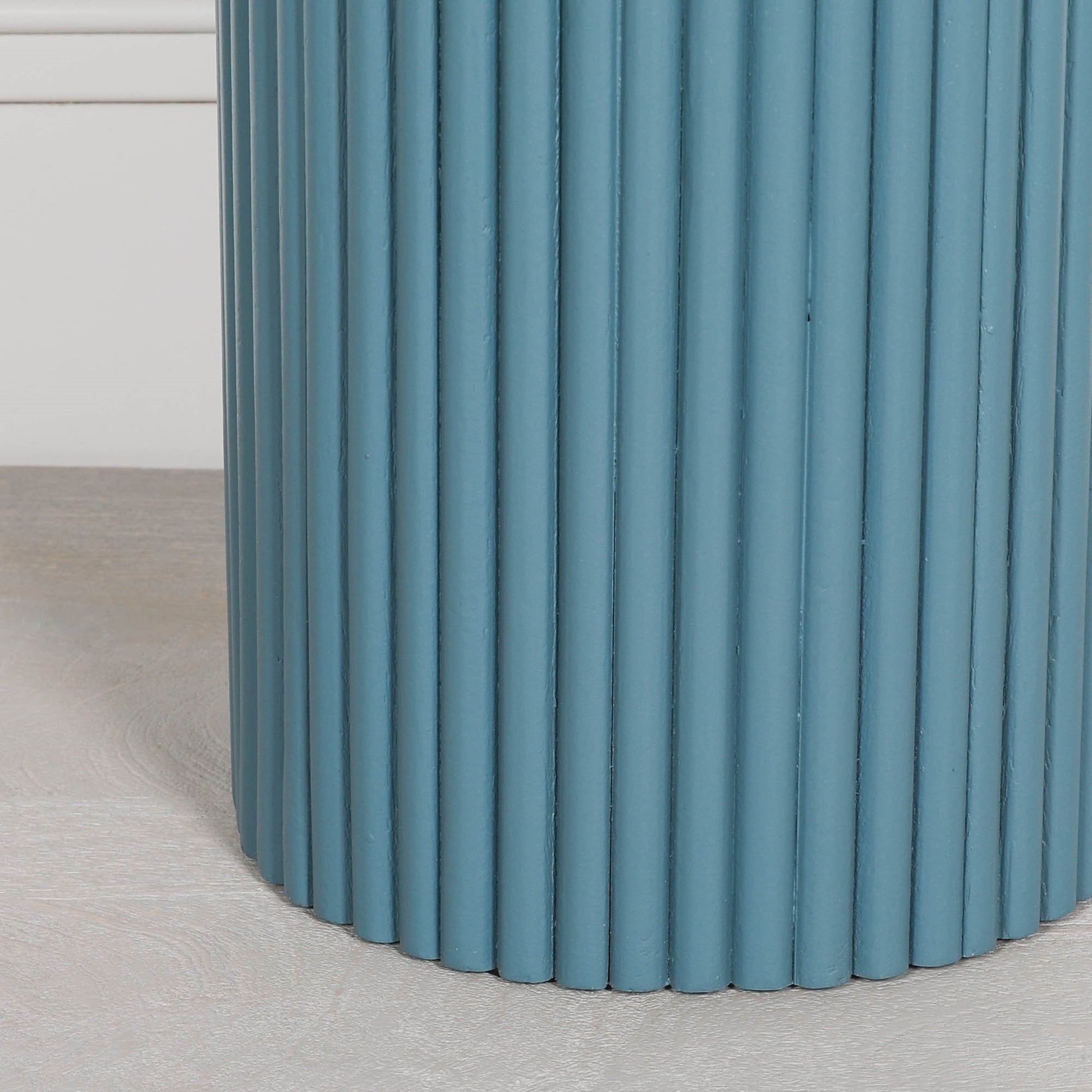 Ribbed Ocean Blue Round Side Occasional Table Side Table CasaFenix