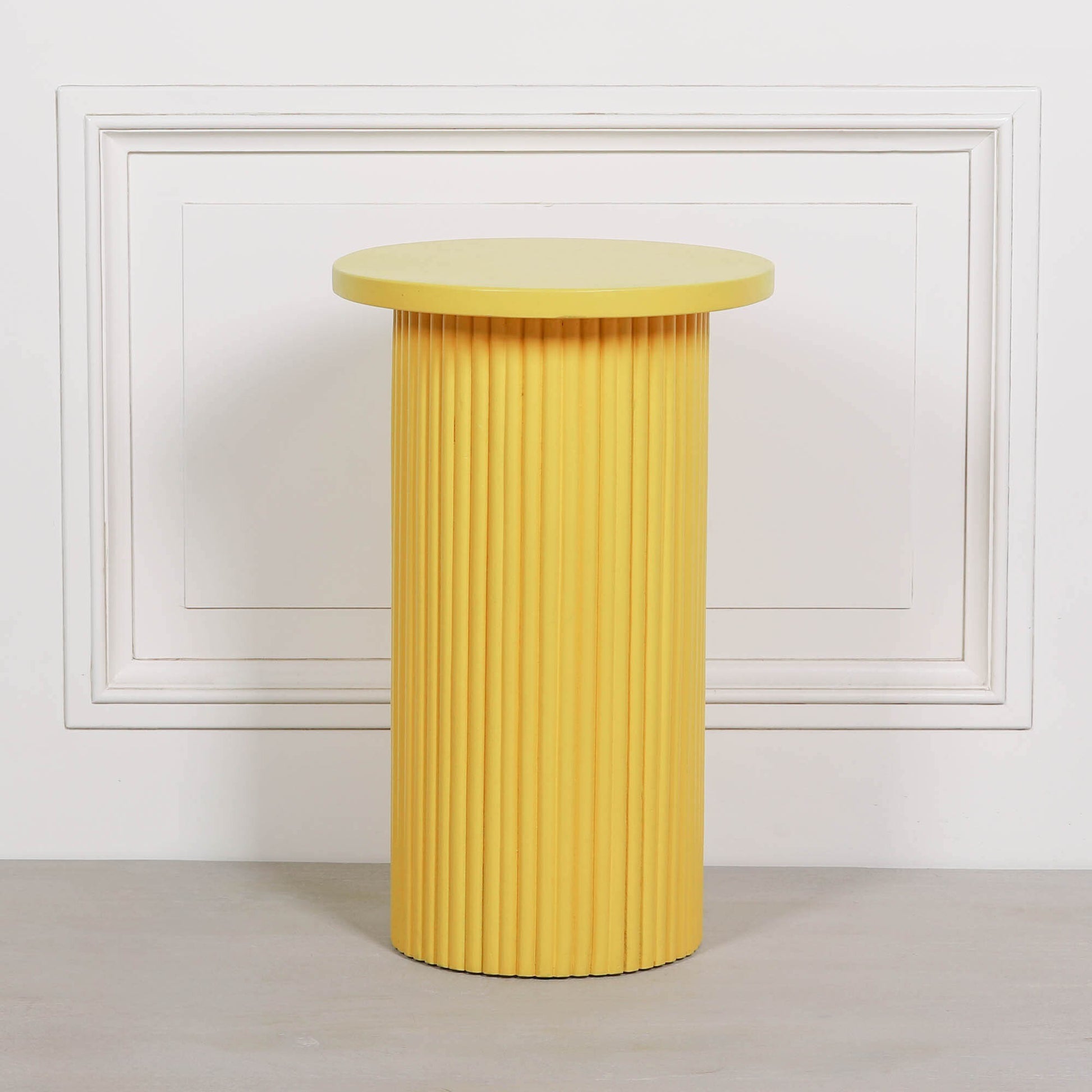 Ribbed Yellow Round Side Occasional Table Side Table CasaFenix