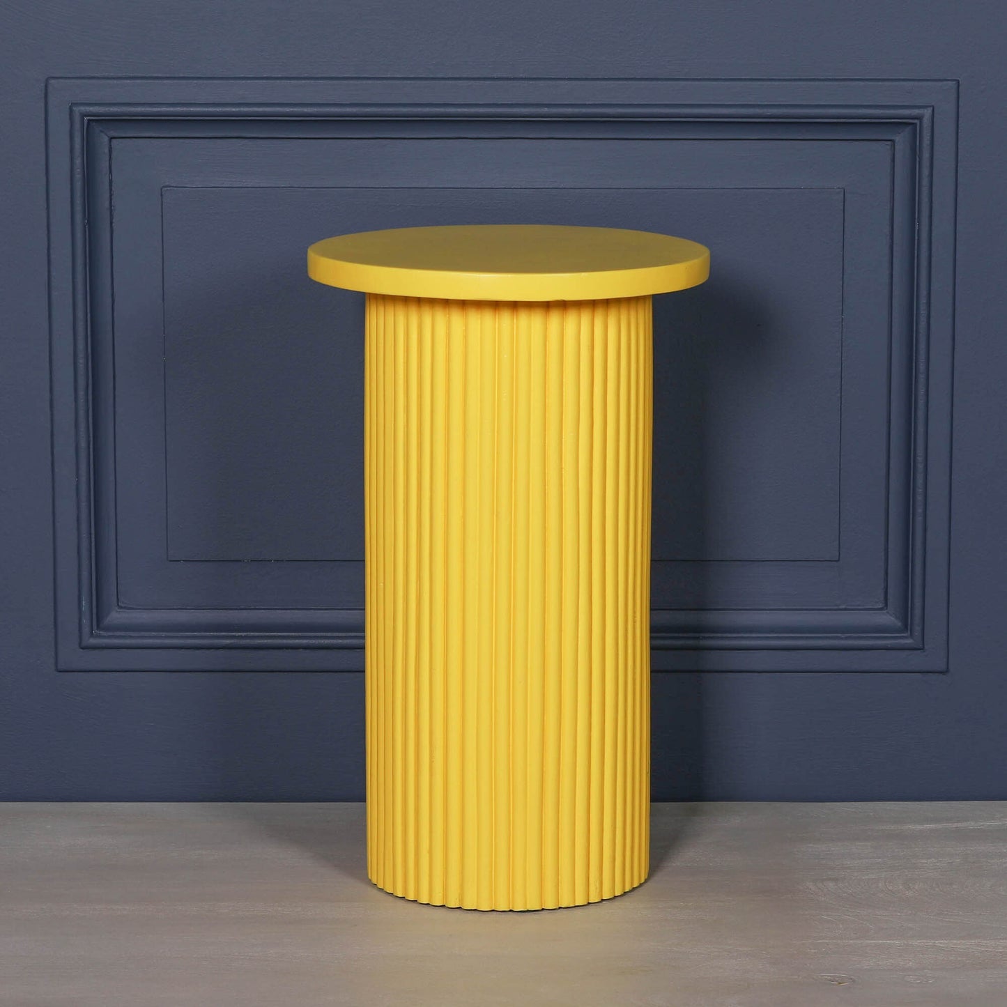 Ribbed Yellow Round Side Occasional Table Side Table CasaFenix