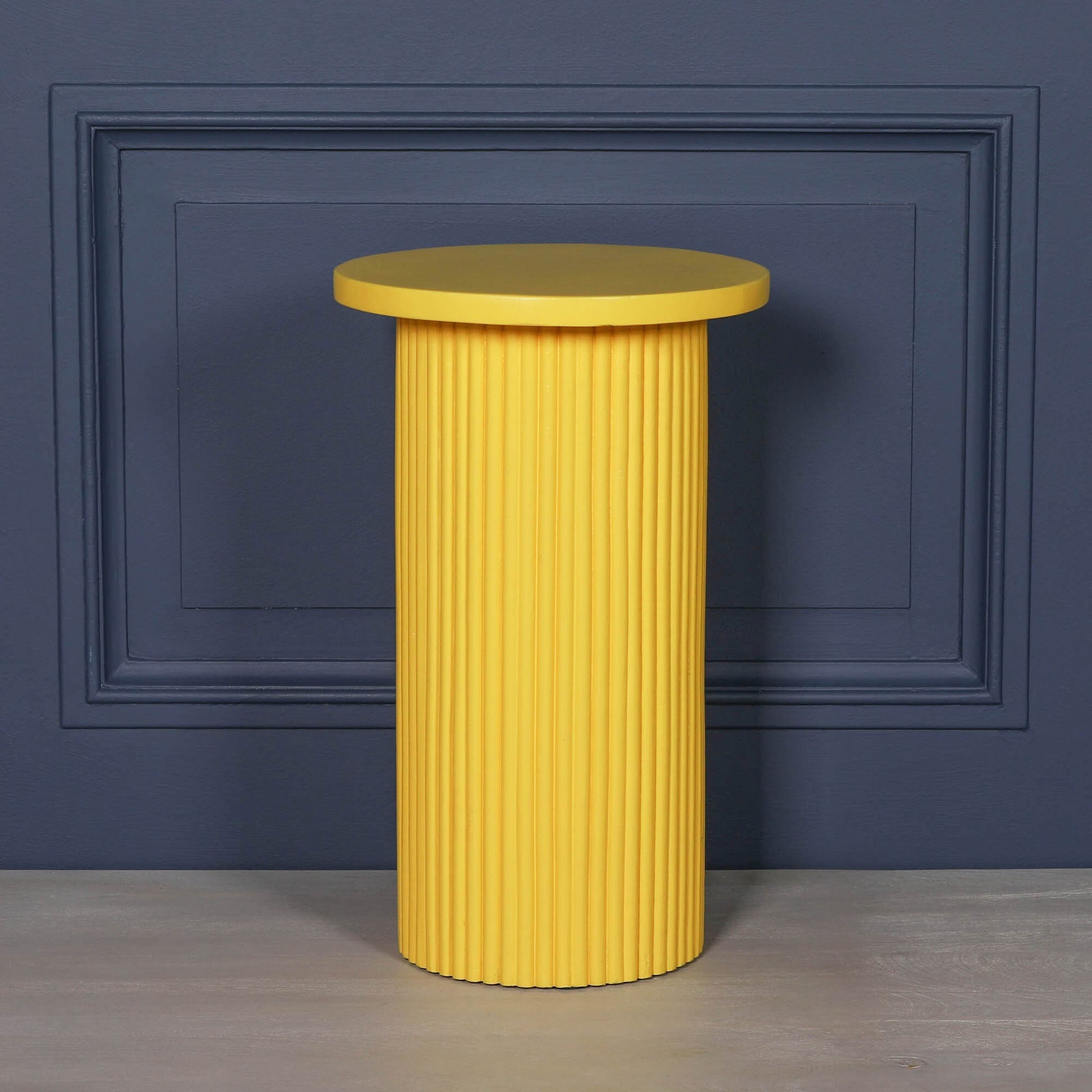 Ribbed Yellow Round Side Occasional Table Side Table CasaFenix