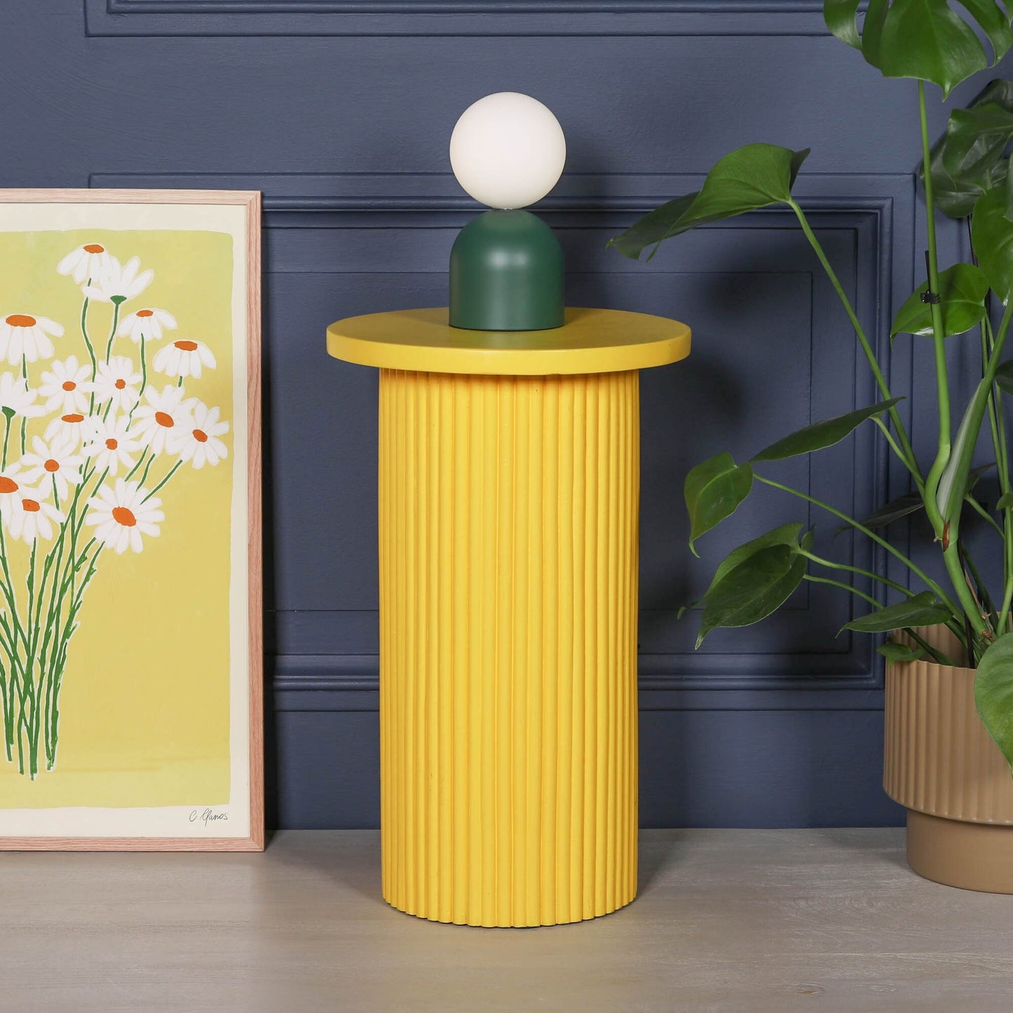 Ribbed Yellow Round Side Occasional Table Side Table CasaFenix