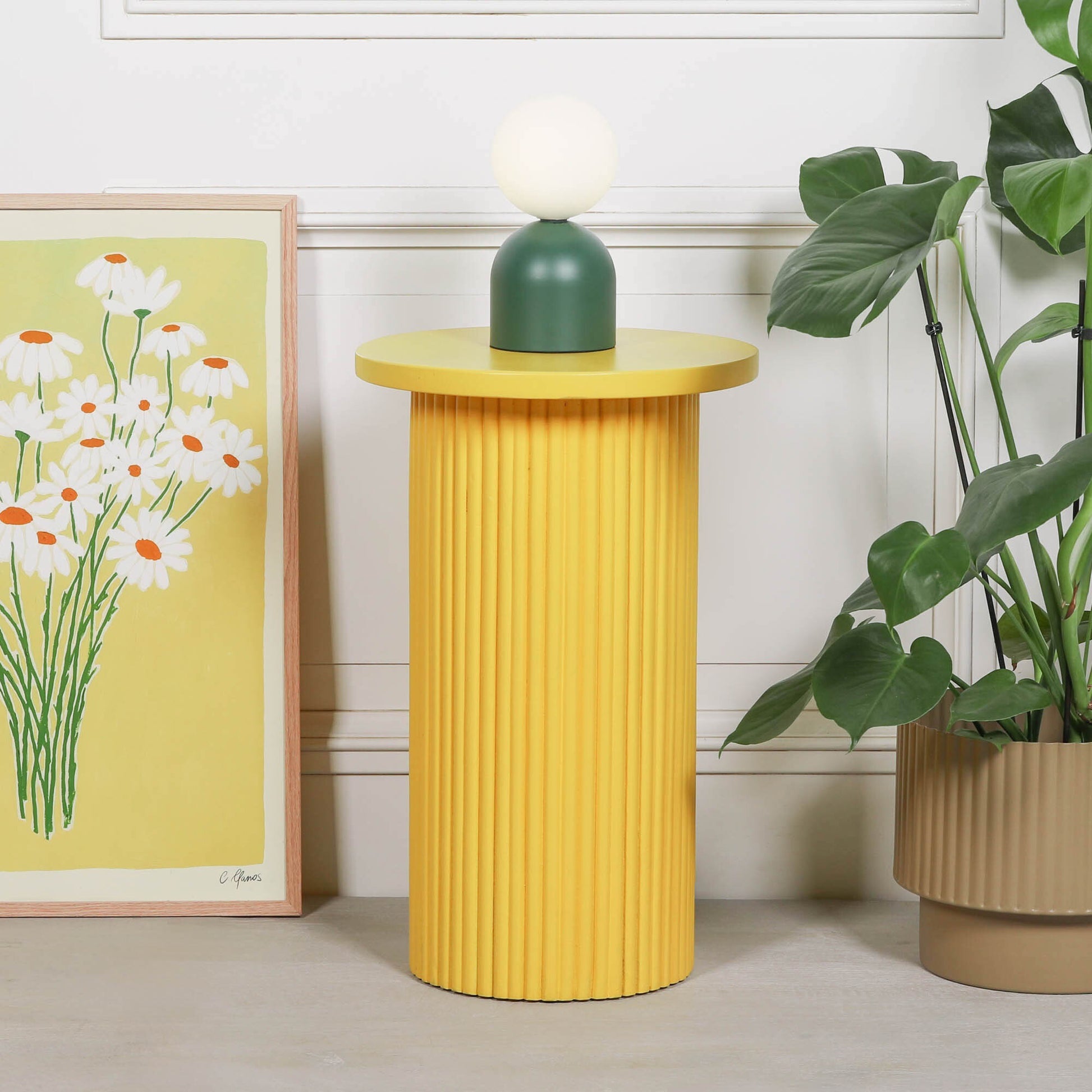 Ribbed Yellow Round Side Occasional Table Side Table CasaFenix