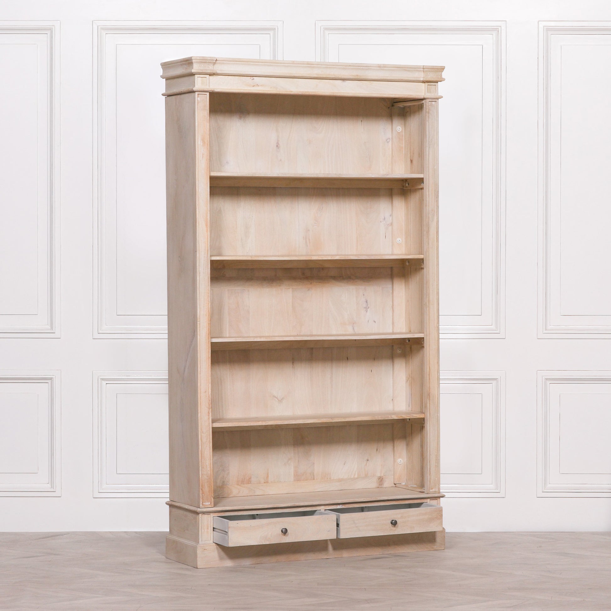 Blanche Wooden Rustic Single Open Bookcase with Drawers CasaFenix