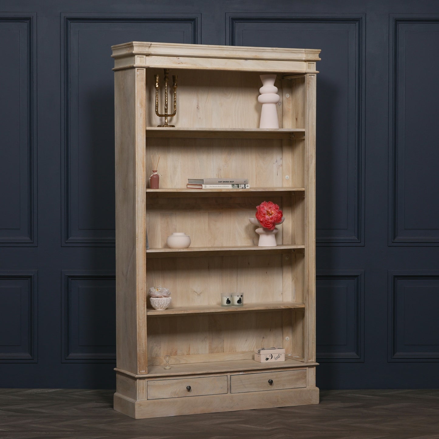 Blanche Wooden Rustic Single Open Bookcase with Drawers CasaFenix