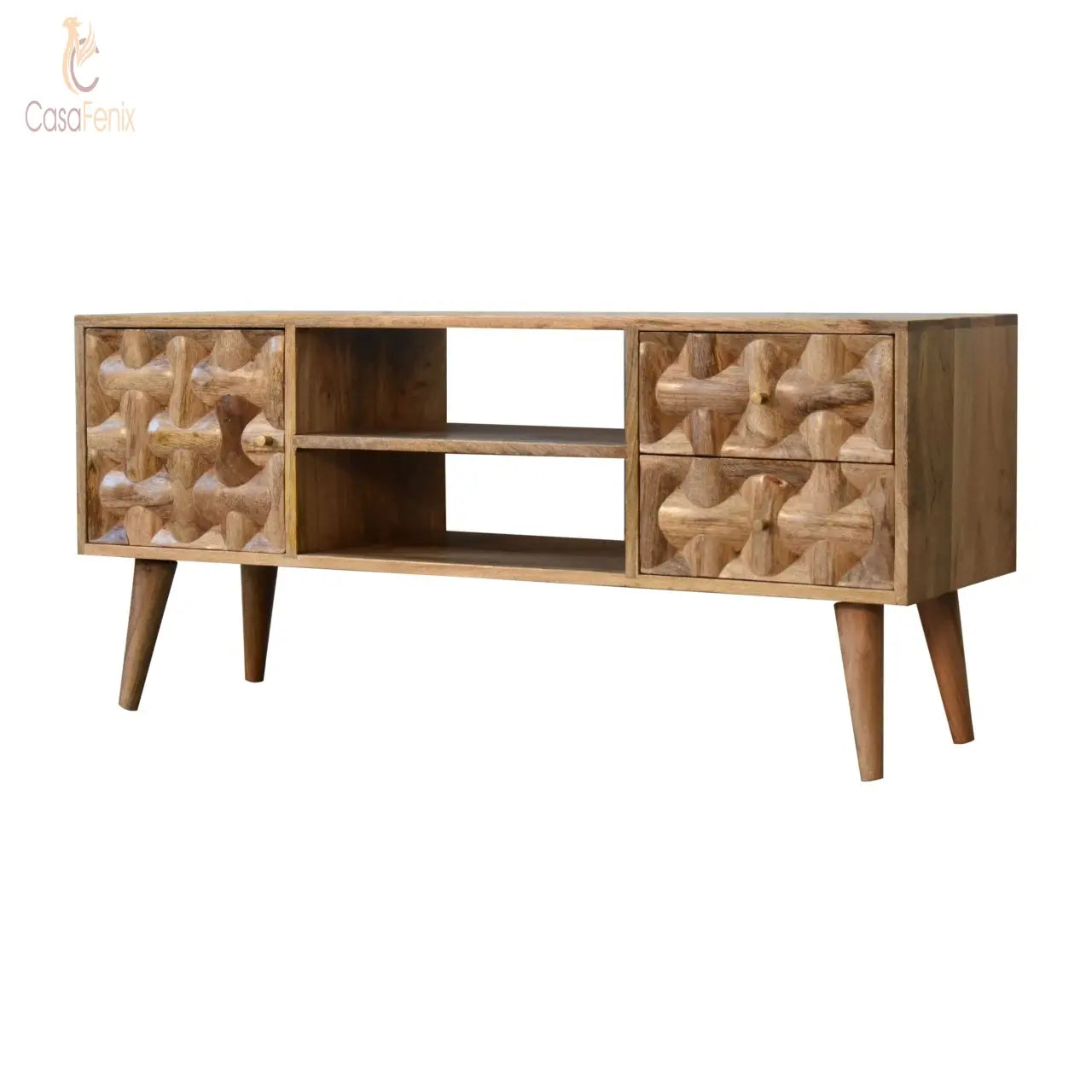 Kita Media Unit 2 Drawer 1 Door TV Cabinet Mango Wood Stand - CasaFenix