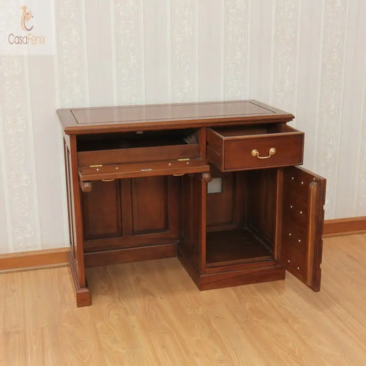 Kneehole Single Pedestal Small Desk Solid Mahogany Computer Desk Antique Reproduction CasaFenix