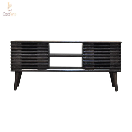 Kobe Media Unit Black Ash Finished Solid Mango Wood TV Stand Nordic - CasaFenix