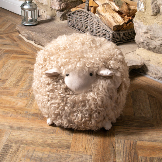 Shearling Lamby Ball Natural White Children's Stool 35cm - CasaFenix