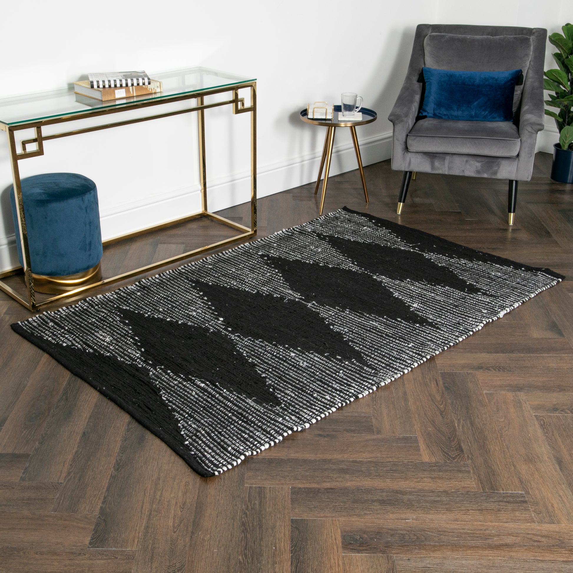 Lea Diamond Leather & Cotton Rug 120 x 180cm Rugs CasaFenix