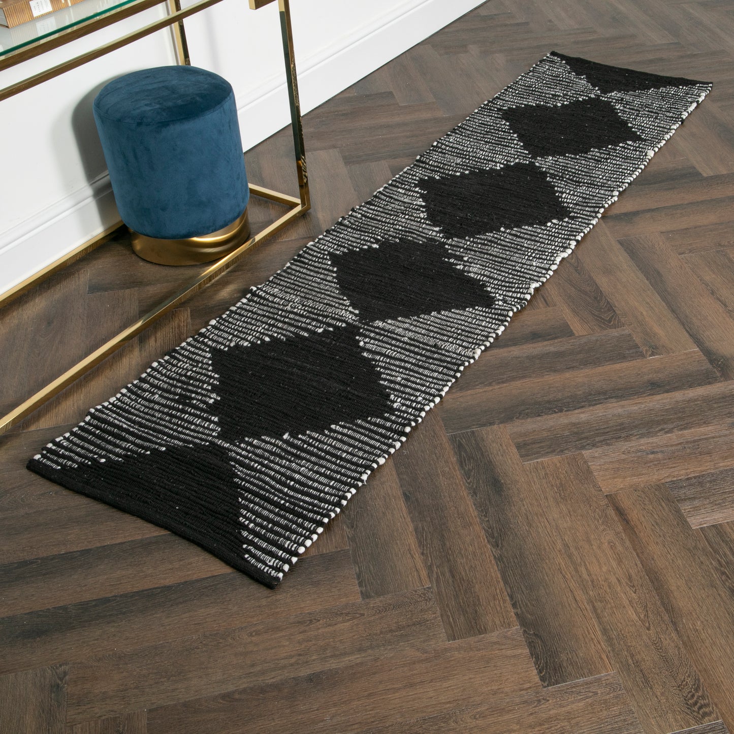 Lea Diamond Leather & Cotton Runner Rug (60 x 230cm) Rugs CasaFenix