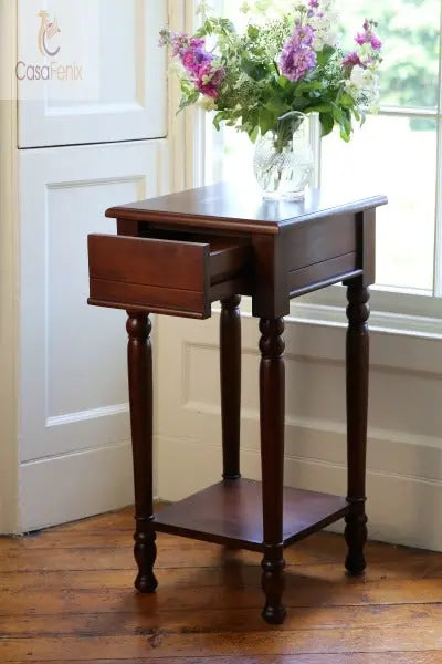 Small Solid Mahogany Square Side / Lamp Table 1 Secret Drawer - CasaFenix