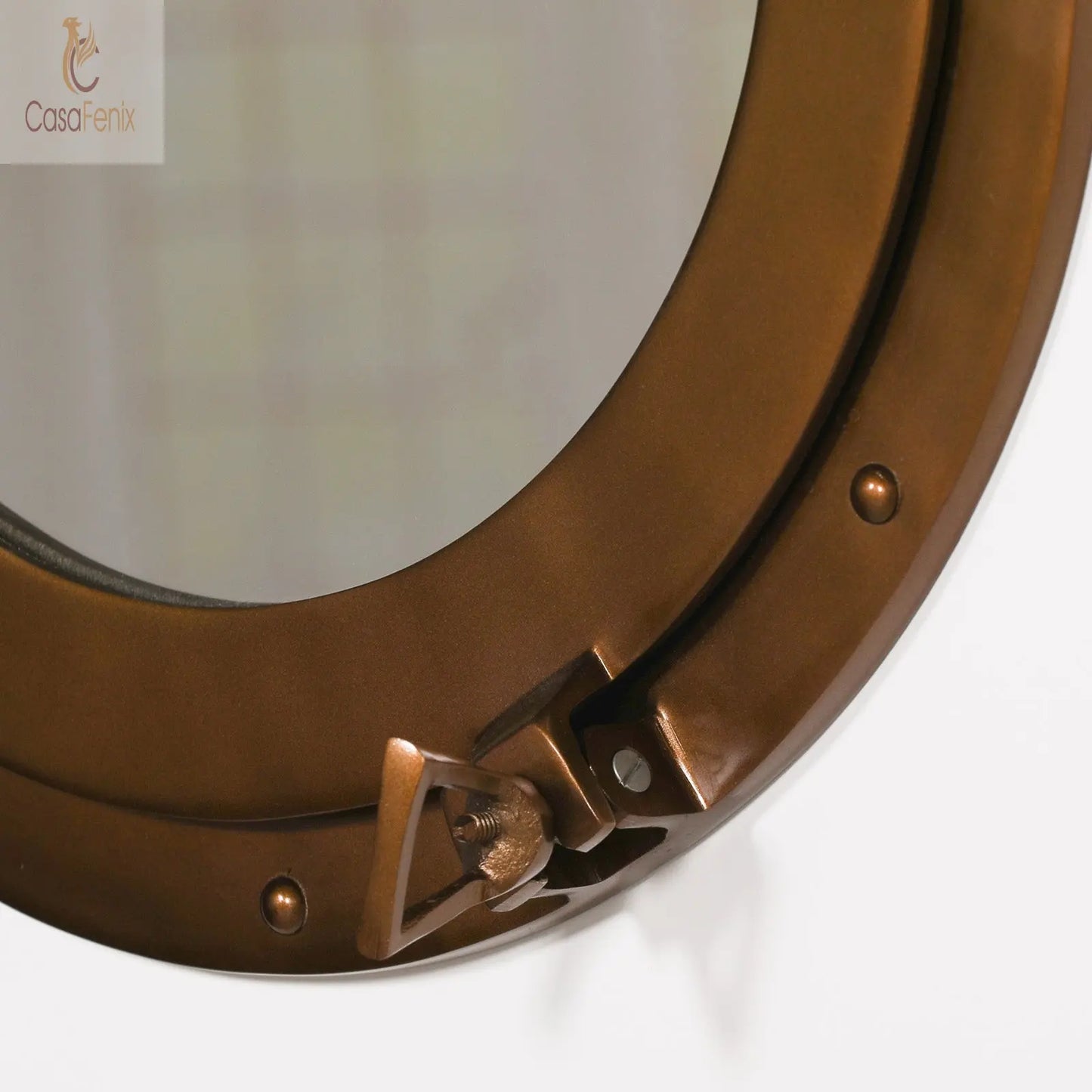 Large Antiqued Brass Style Port Hole Mirror - CasaFenix