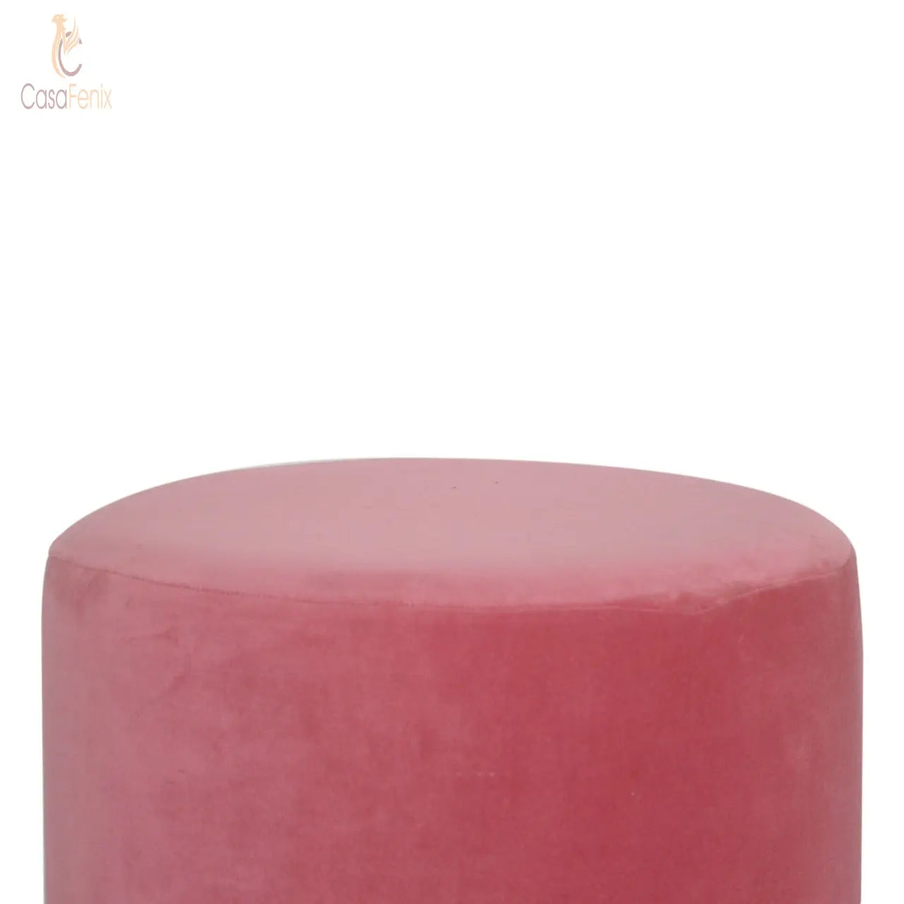 Large Pink Velvet Upholstered Footstool with Gold Base - CasaFenix