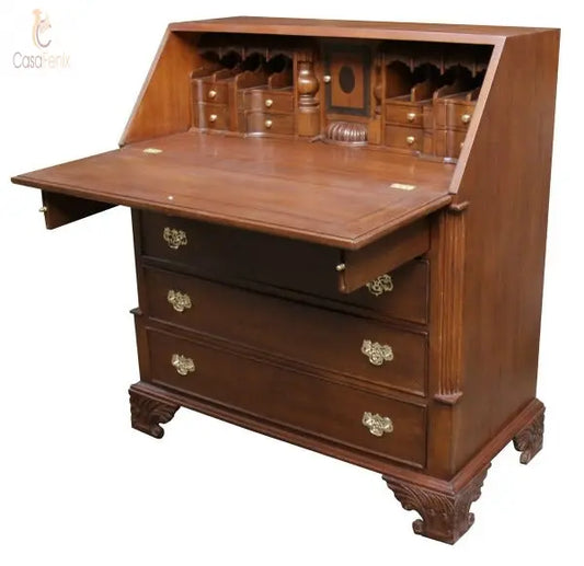 Large Writing Desk 5 Large Drawer Bureau Solid Mahogany Antique Reproduction CasaFenix