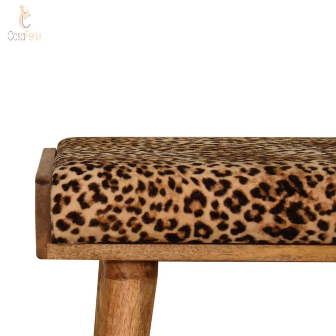 Leopard Animal Print Solid Mango Wood Velvet Tray Style Footstool Nordic Style - CasaFenix