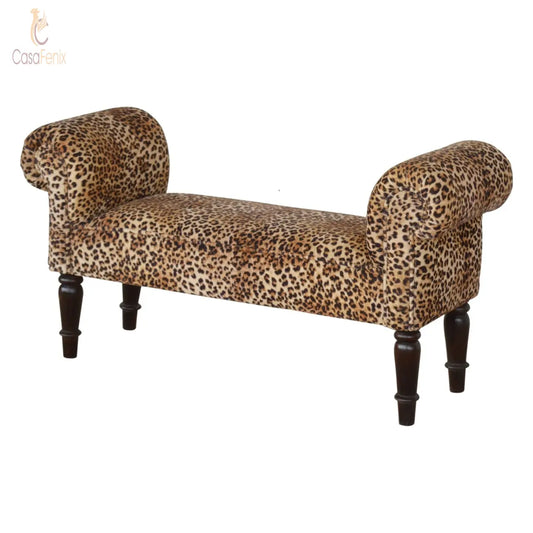 Leopard Print Velvet Bench with Turned Feet Benches CasaFenix