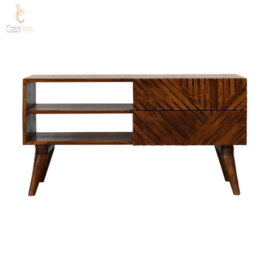 Lille Media Unit Chestnut Finish over Solid Mango Wood TV Stand - CasaFenix