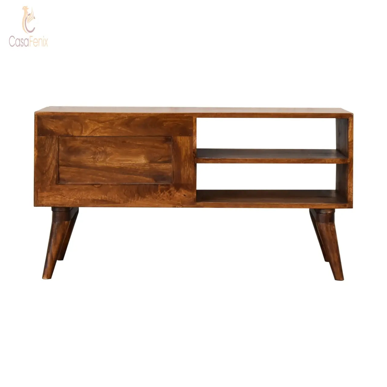 Lille Media Unit Chestnut Finish over Solid Mango Wood TV Stand - CasaFenix