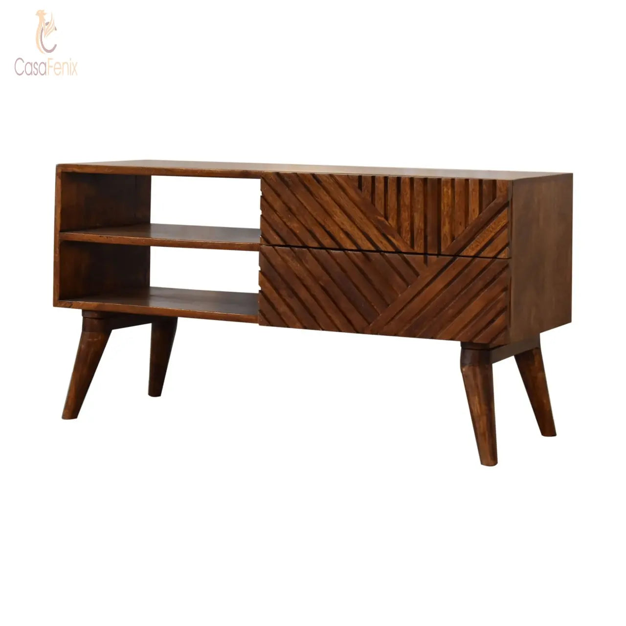 Lille Media Unit Chestnut Finish over Solid Mango Wood TV Stand - CasaFenix