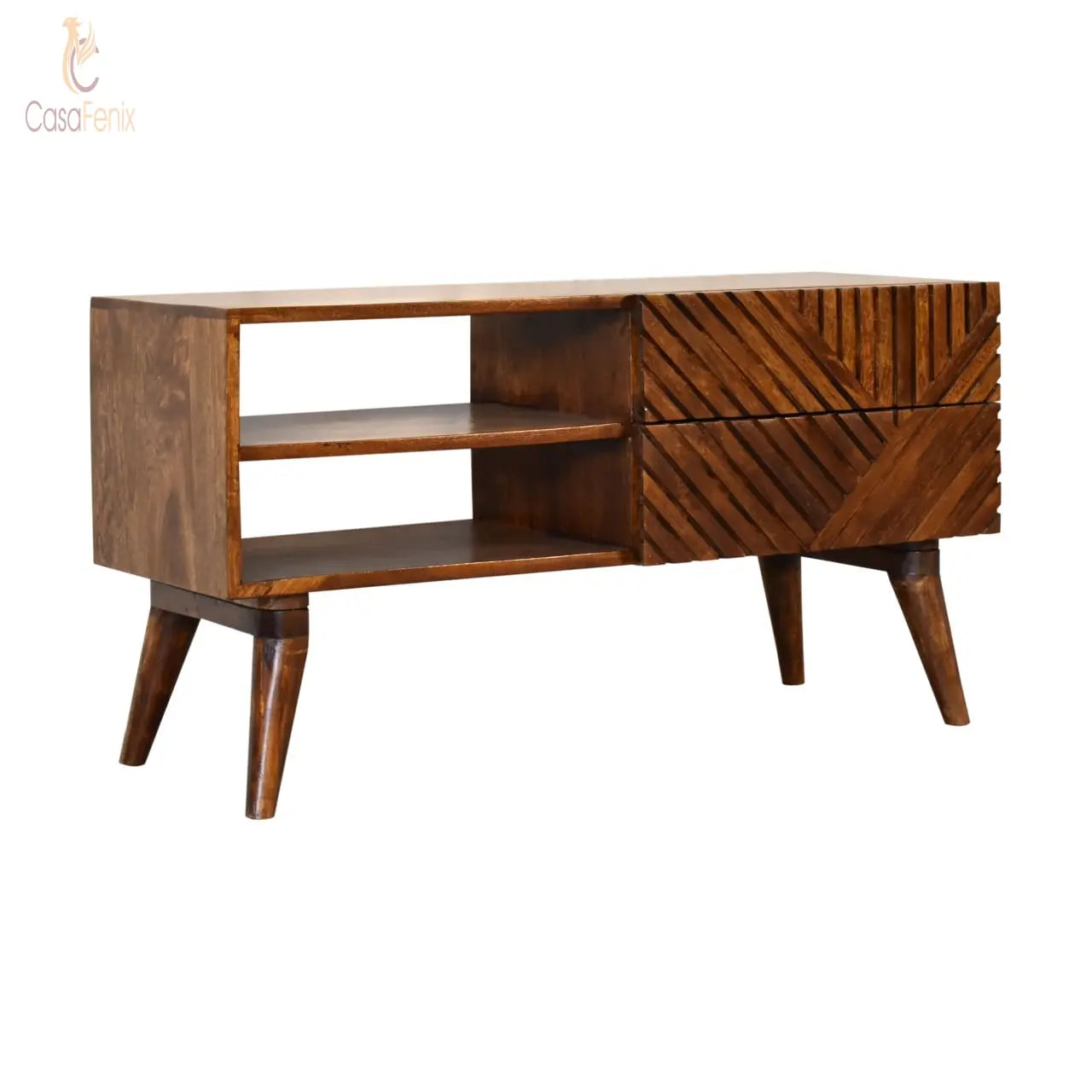 Lille Media Unit Chestnut Finish over Solid Mango Wood TV Stand - CasaFenix