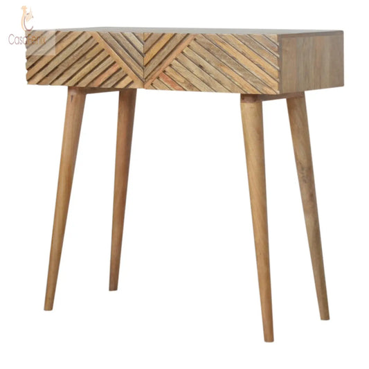 Line Carving Console Table 100% solid mango wood in an oak-ish finish - CasaFenix