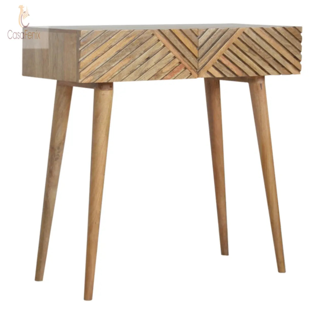 Line Carving Console Table 100% solid mango wood in an oak-ish finish - CasaFenix