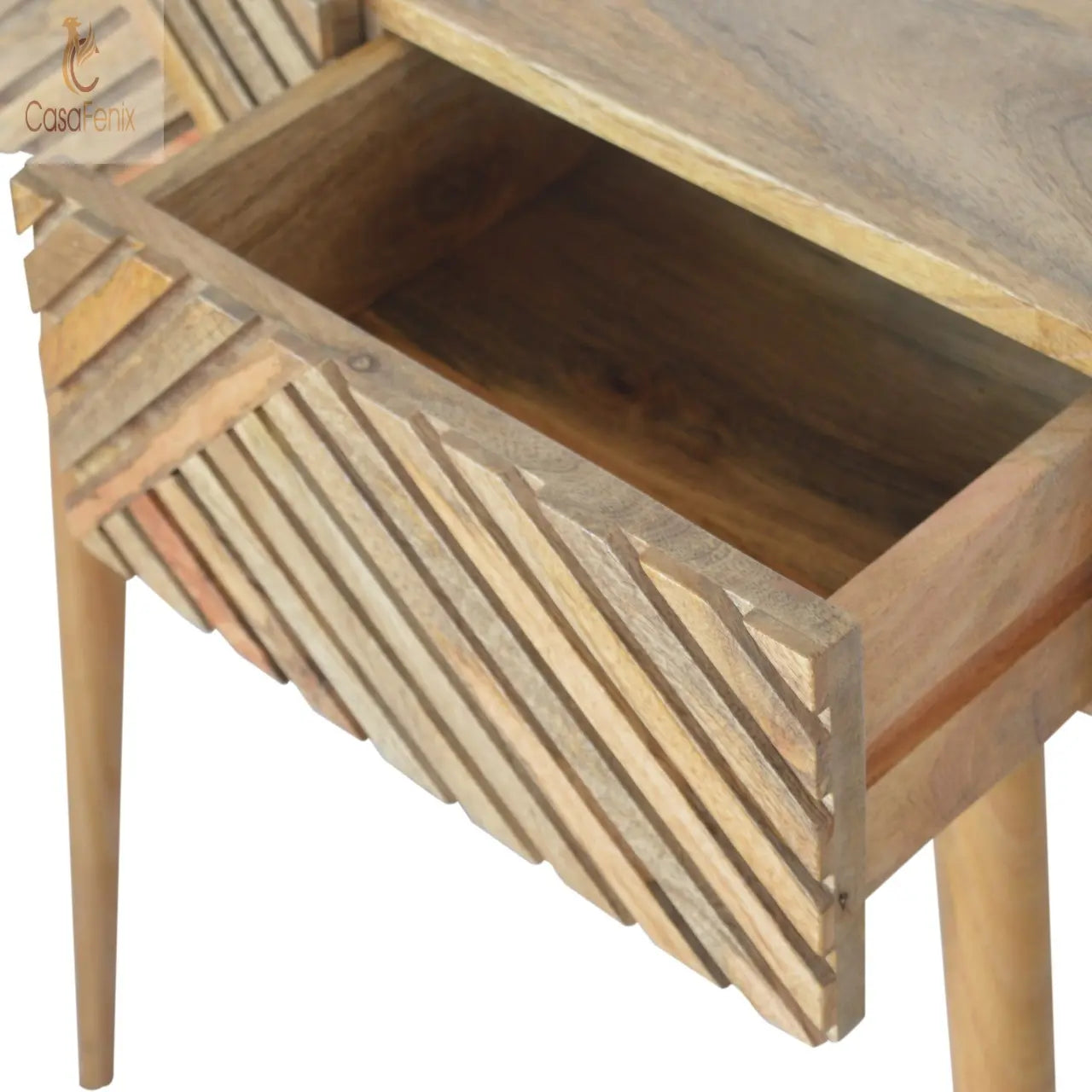 Line Carving Console Table 100% solid mango wood in an oak-ish finish - CasaFenix