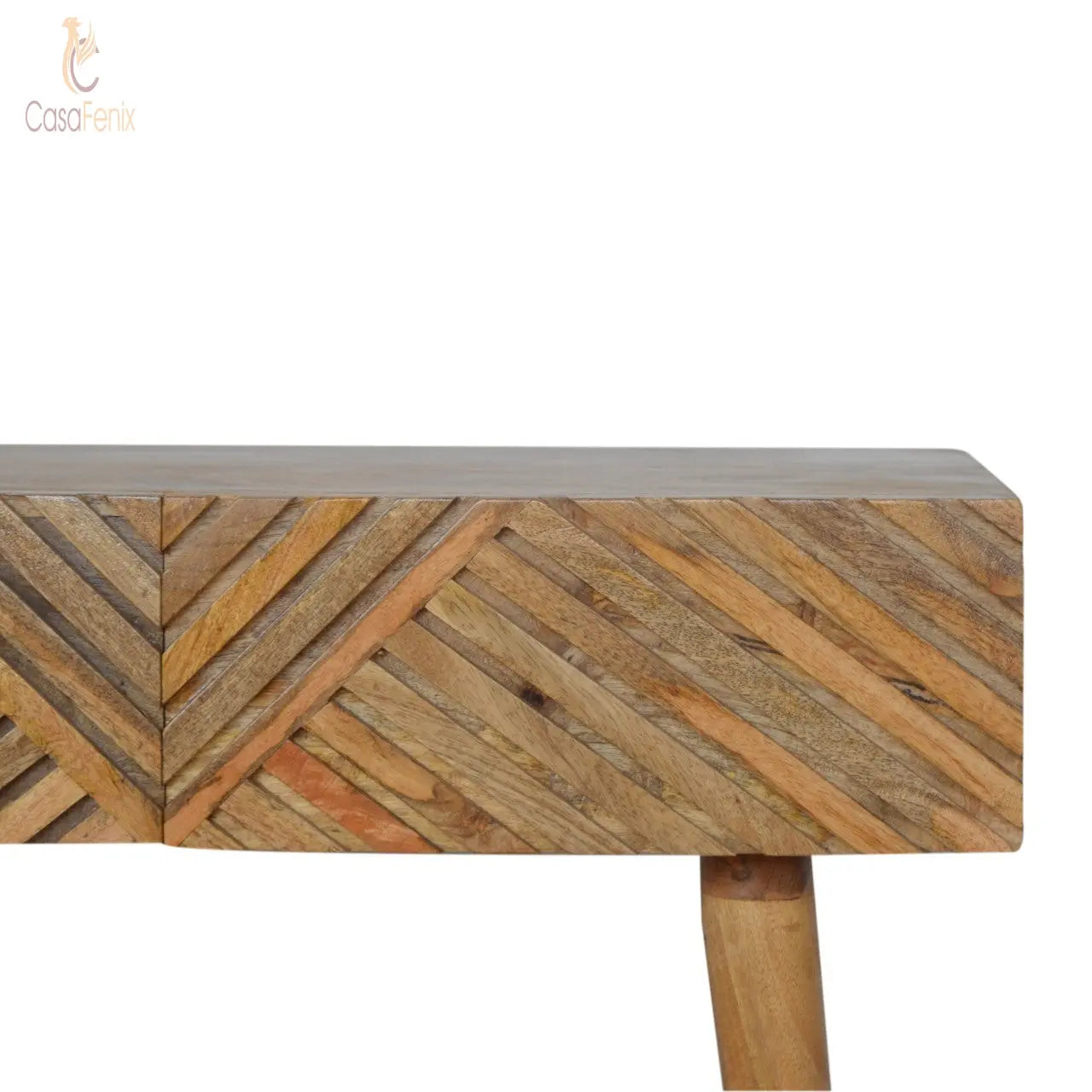 Line Carving Console Table 100% solid mango wood in an oak-ish finish - CasaFenix