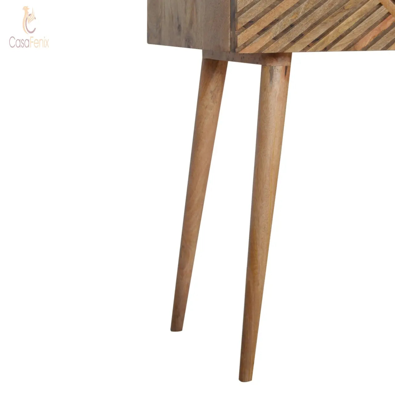 Line Carving Console Table 100% solid mango wood in an oak-ish finish - CasaFenix