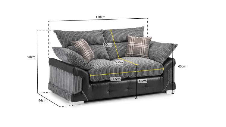 Logan Fabric Sofa in Black & Grey. Available in 1, 2, 3 Seat, a corner sofa, Footstool & Swivel Chair Sofa CasaFenix