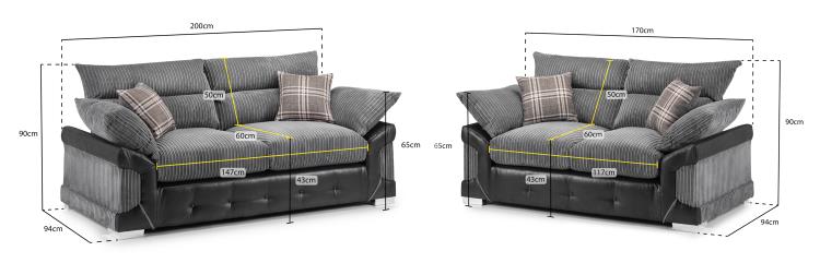 Logan Fabric Sofa in Black & Grey. Available in 1, 2, 3 Seat, a corner sofa, Footstool & Swivel Chair Sofa CasaFenix