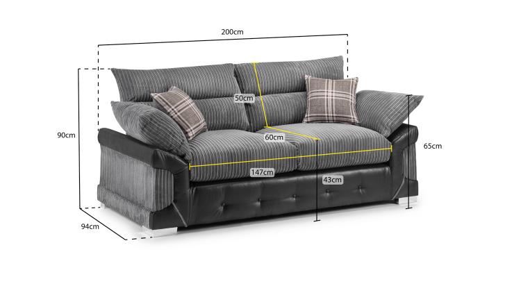 Logan Fabric Sofa in Black & Grey. Available in 1, 2, 3 Seat, a corner sofa, Footstool & Swivel Chair Sofa CasaFenix