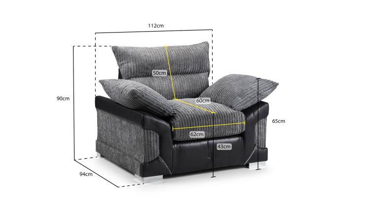 Logan Fabric Sofa in Black & Grey. Available in 1, 2, 3 Seat, a corner sofa, Footstool & Swivel Chair Sofa CasaFenix