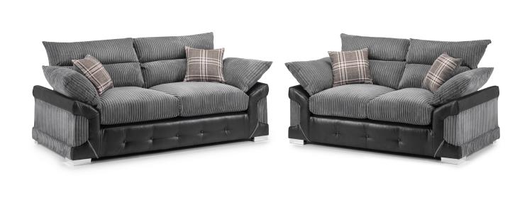 Logan Fabric Sofa in Black & Grey. Available in 1, 2, 3 Seat, a corner sofa, Footstool & Swivel Chair Sofa CasaFenix