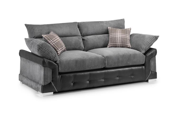 Logan Fabric Sofa in Black & Grey. Available in 1, 2, 3 Seat, a corner sofa, Footstool & Swivel Chair Sofa CasaFenix