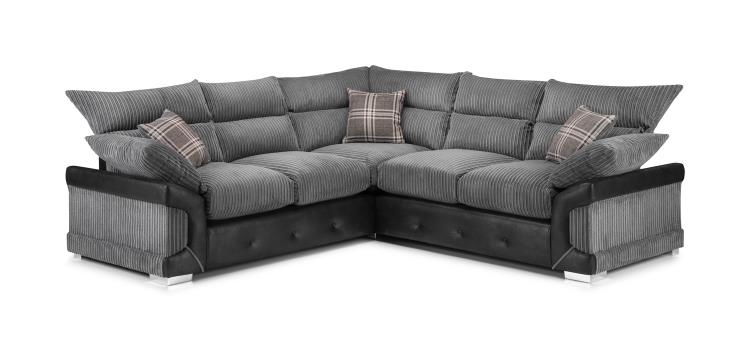 Logan Fabric Sofa in Black & Grey. Available in 1, 2, 3 Seat, a corner sofa, Footstool & Swivel Chair Sofa CasaFenix