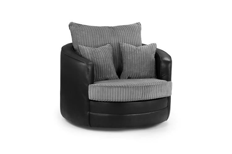 Logan Fabric Sofa in Black & Grey. Available in 1, 2, 3 Seat, a corner sofa, Footstool & Swivel Chair Sofa CasaFenix