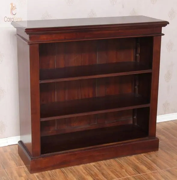 Low Bookcase 2 Adjustable Shelves Solid Mahogany - CasaFenix