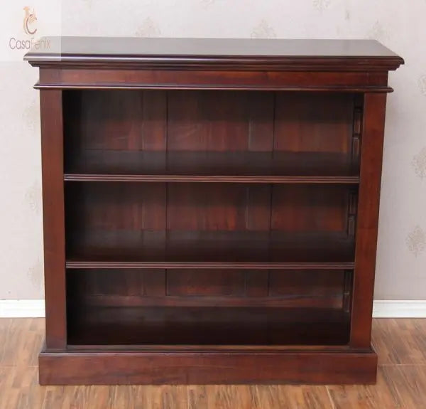 Low Bookcase 2 Adjustable Shelves Solid Mahogany - CasaFenix