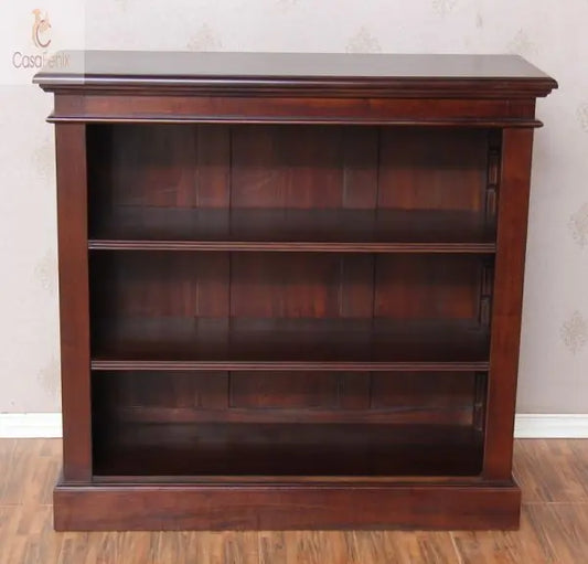 Low Bookcase 2 Adjustable Shelves Solid Mahogany - CasaFenix