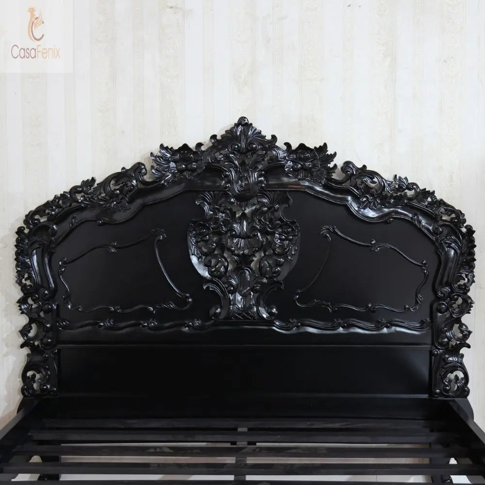 Low Foot Board Heavily Carved Rococo Style Bed Solid Mahogany - CasaFenix