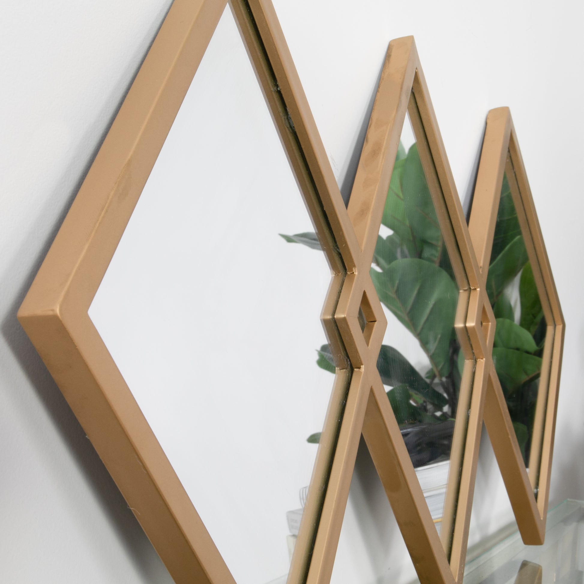 Trio of Gold Diamond Shaped Mirrors 80 x 40cm  CasaFenix