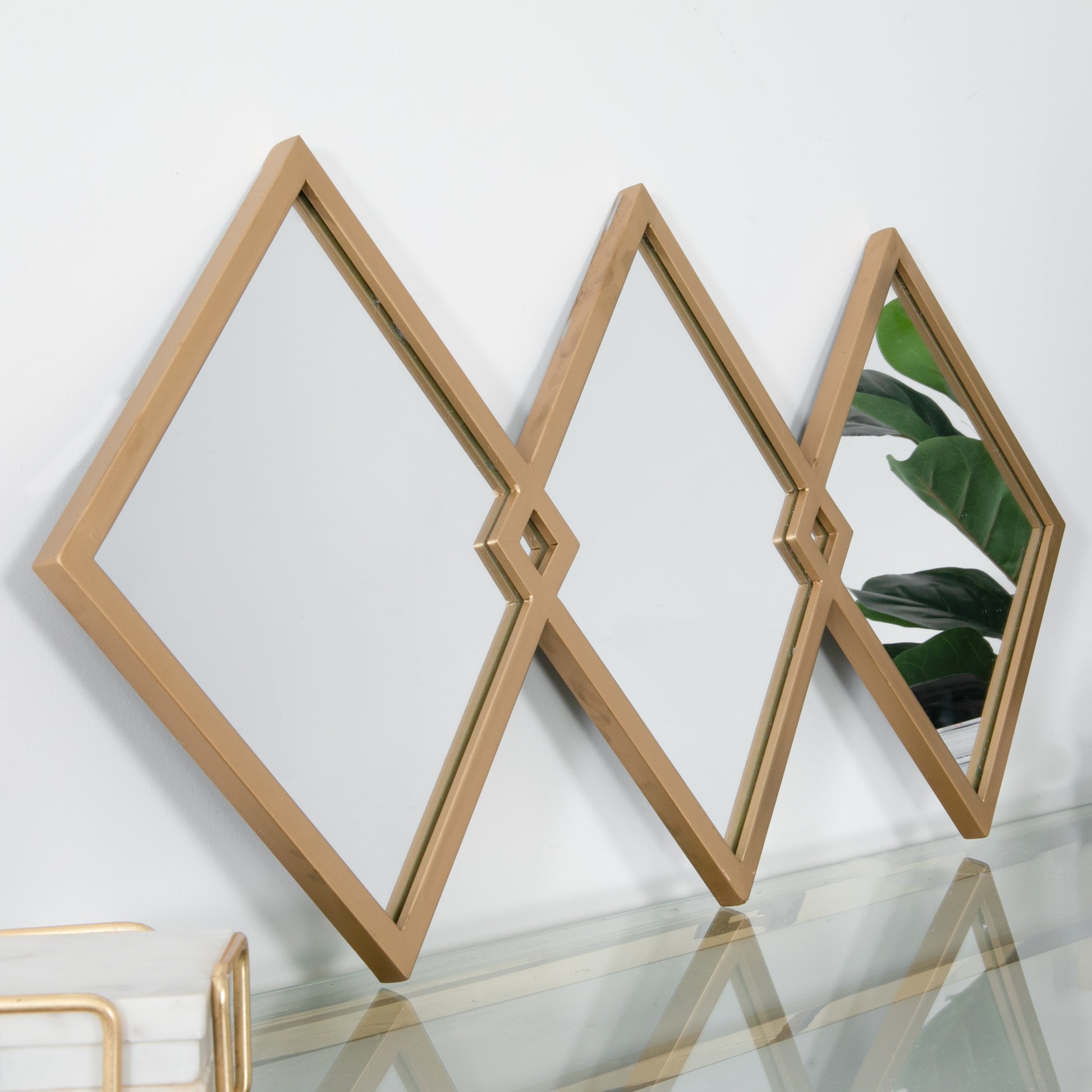 Trio of Gold Diamond Shaped Mirrors 80 x 40cm  CasaFenix