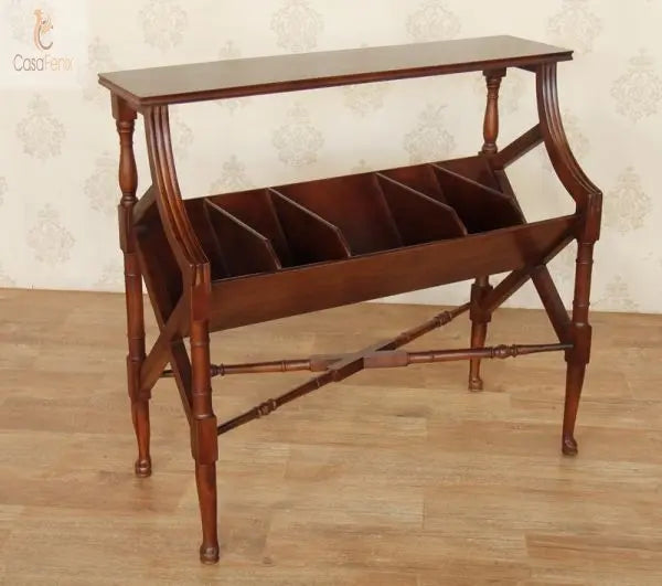 Solid Mahogany Book Trough / Magazine Rack Table - CasaFenix