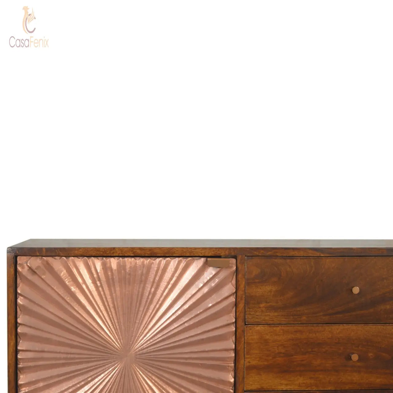 Manila Copper 3 Drawer 1 Metal Door Sideboard Chestnut finish Solid Mango Wood - CasaFenix