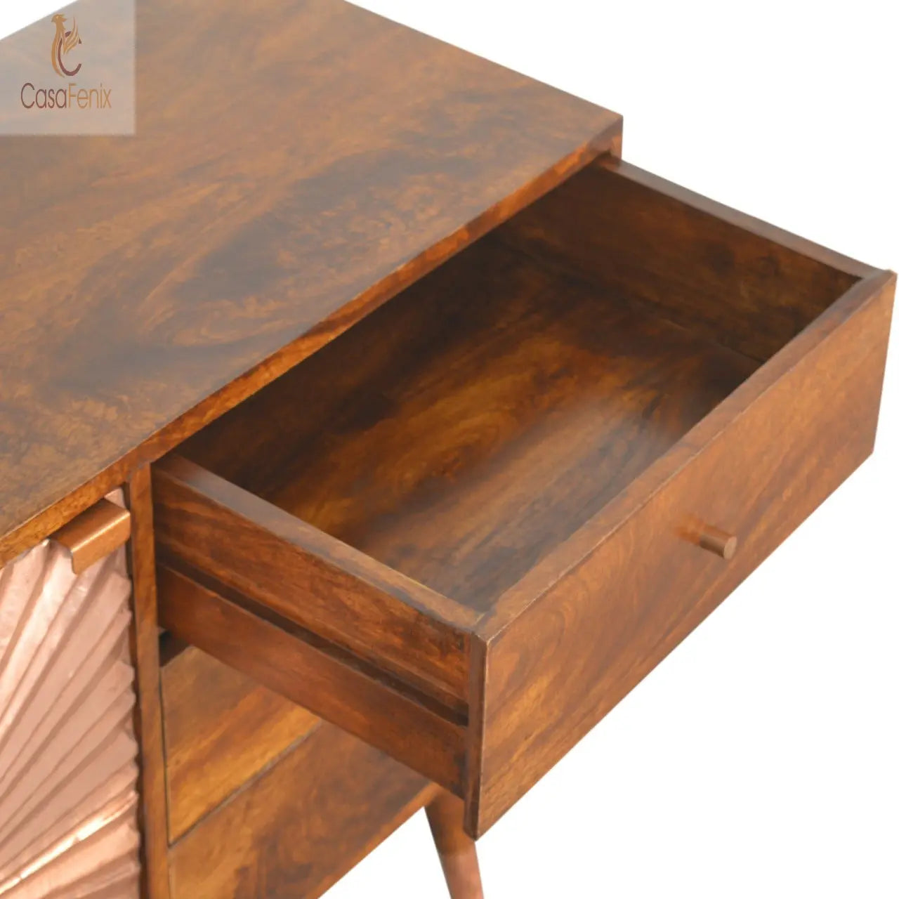 Manila Copper 3 Drawer 1 Metal Door Sideboard Chestnut finish Solid Mango Wood - CasaFenix