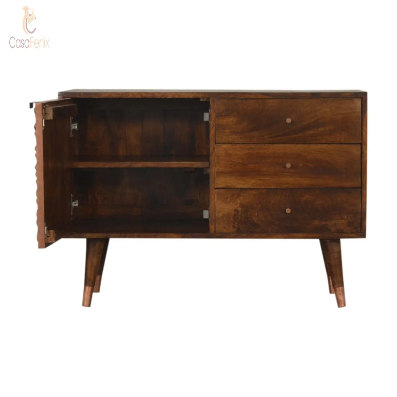 Manila Copper 3 Drawer 1 Metal Door Sideboard Chestnut finish Solid Mango Wood - CasaFenix